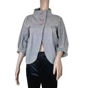 Mavi Pleat Gray Three Button Sweater Cardigan Top Cuffed